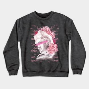 Apollo head statue with a pink peony flowers and buds on a black background. Crewneck Sweatshirt